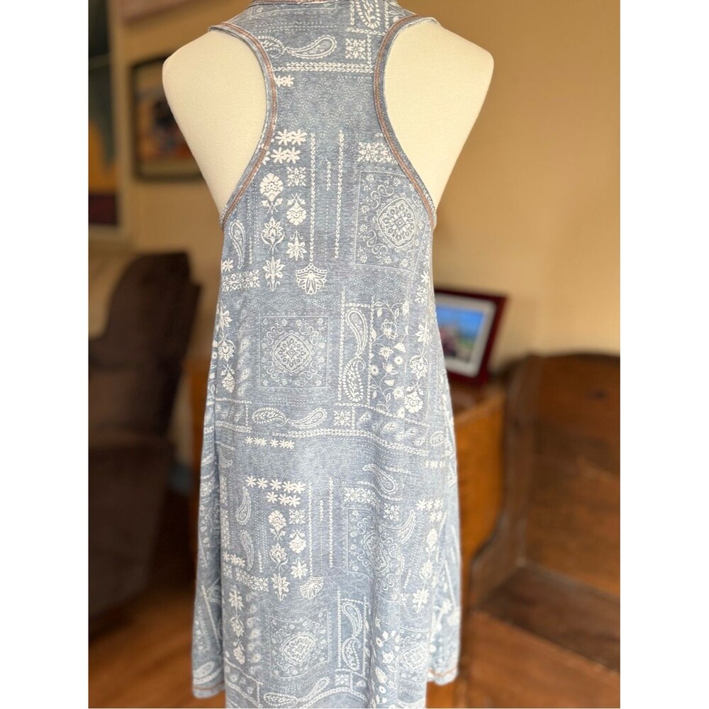 Hem & Thread Blue and White Paisley Tank Dress with Racer Back sz MED - Picture 5 of 6